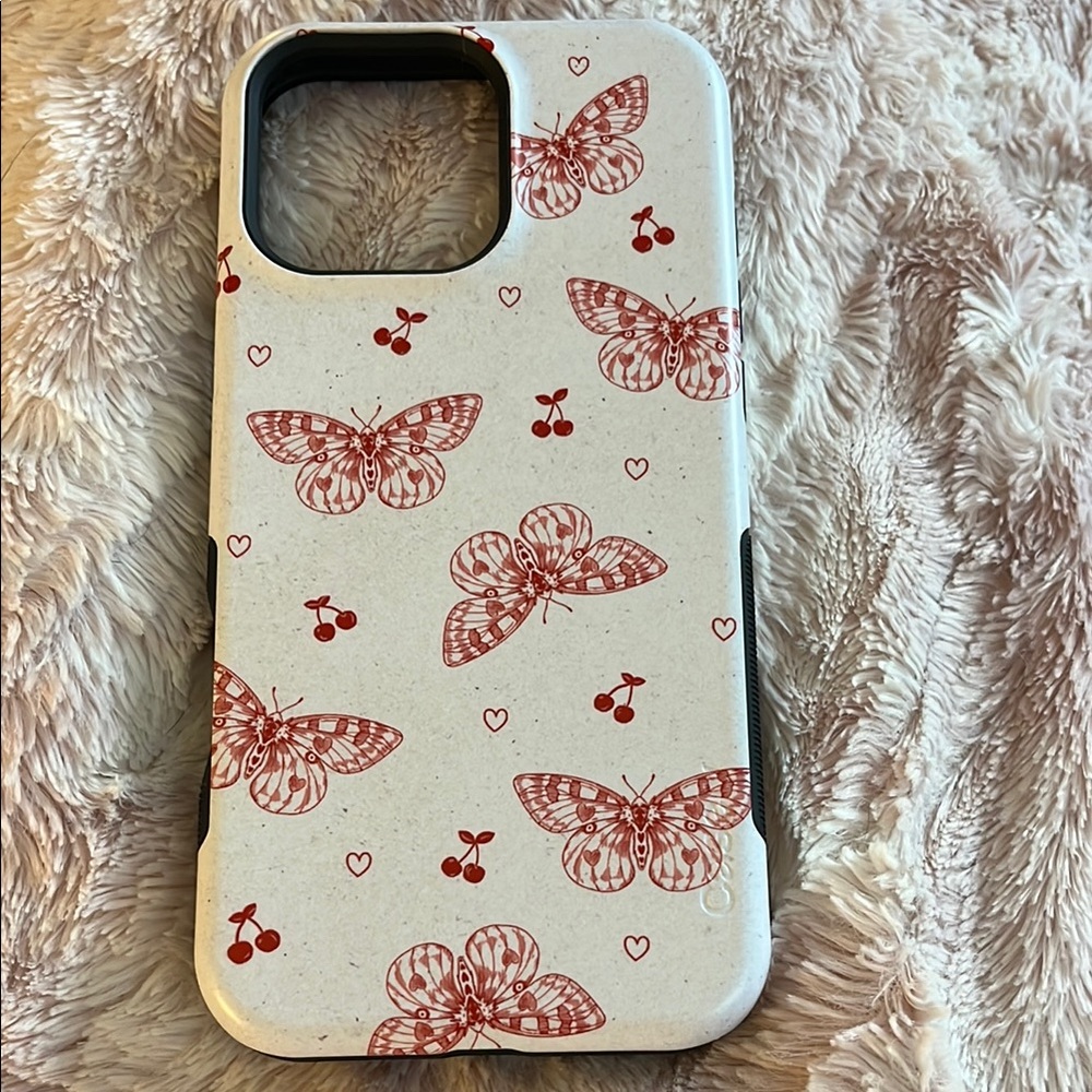 iPhone 16 Pro Max: Butterfly and Cherry Pattern Phone Case